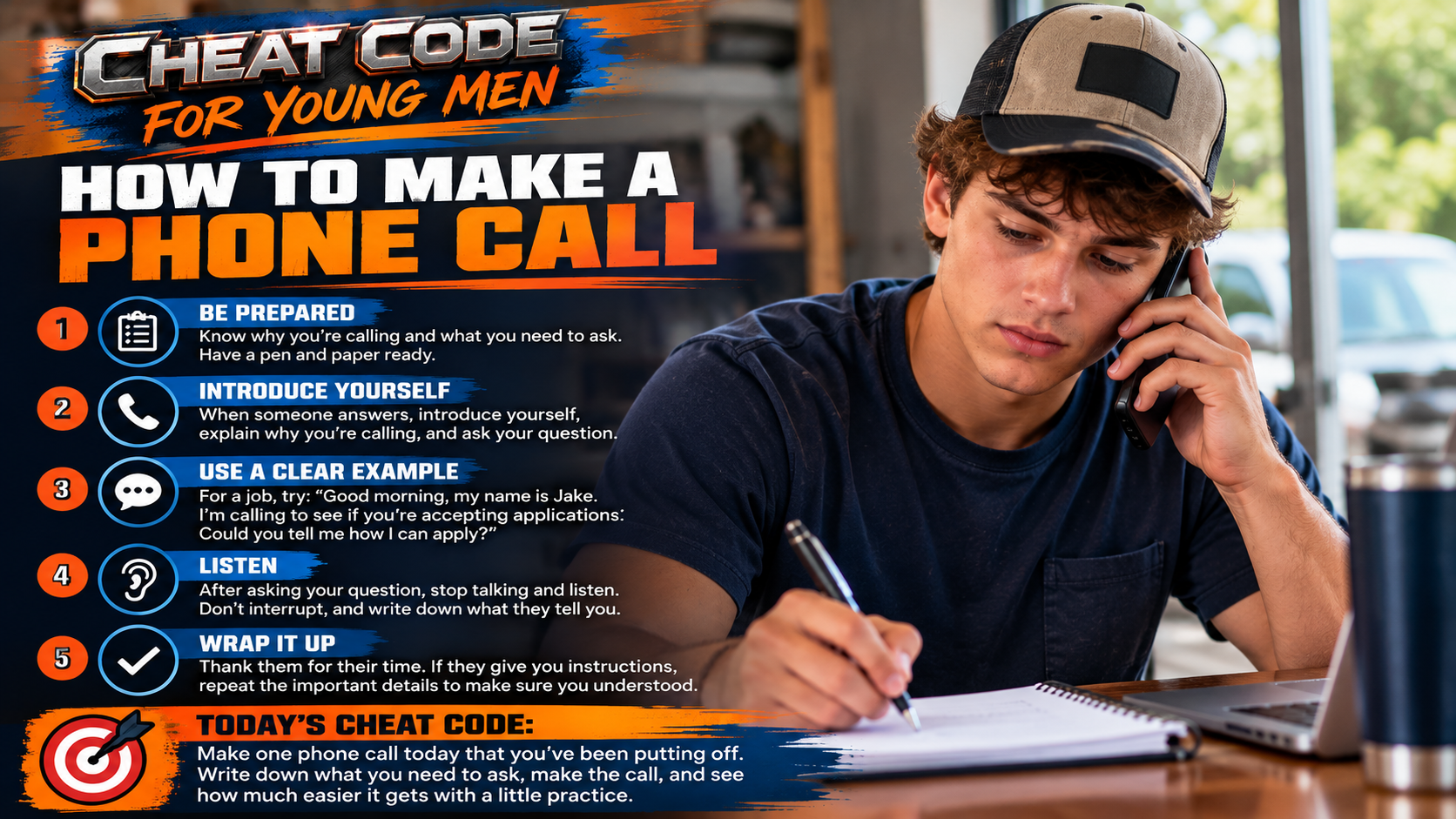Cheat Code for Young Men five steps for making a phone call